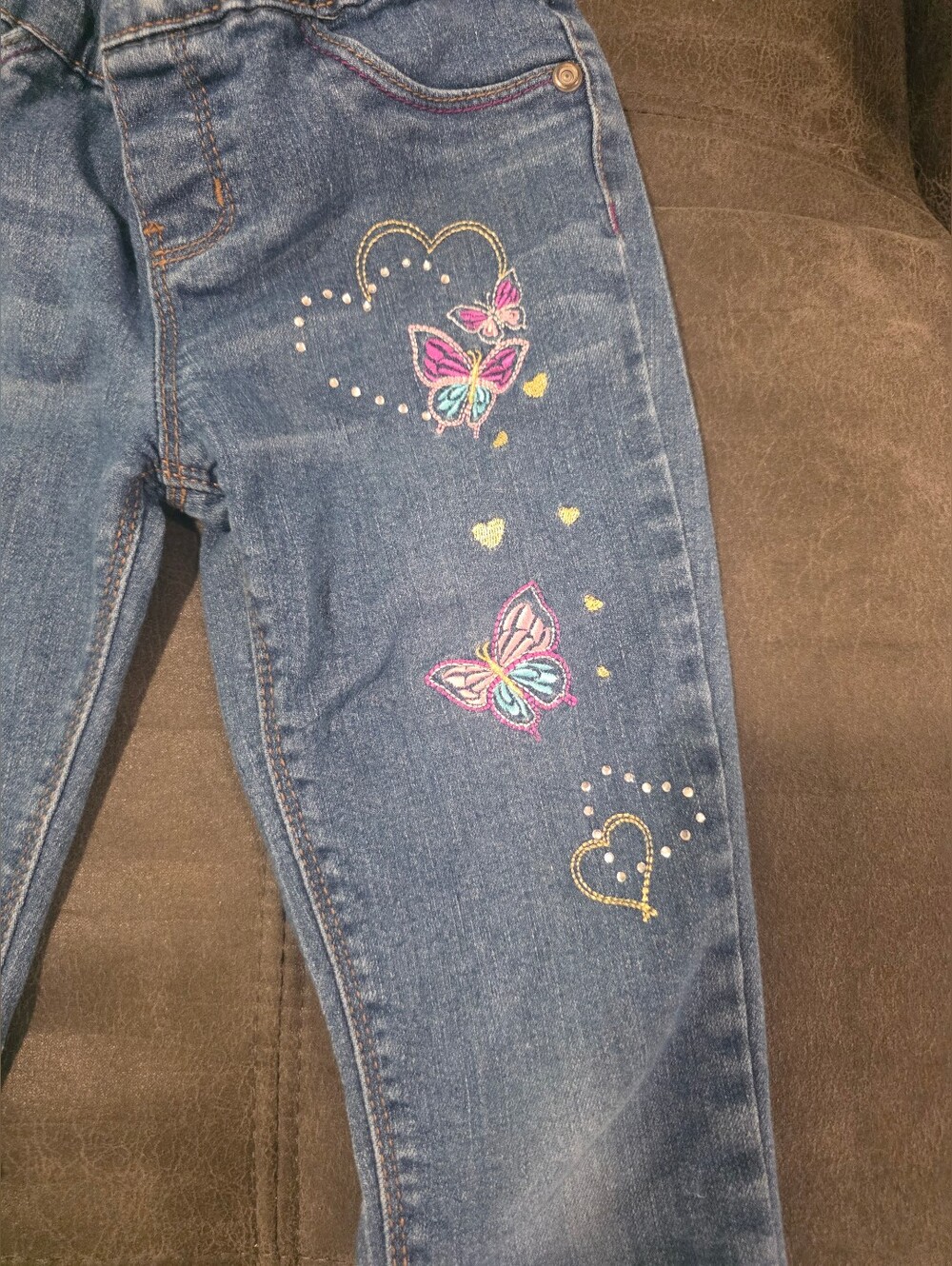 Girls Size 6/7 Butterfly Embroidered Crystal Studded Jeans
